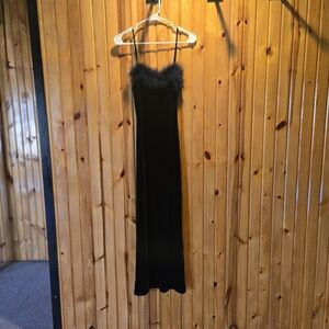 Vintage 90s Navy Velvet Feather Maxi Dress